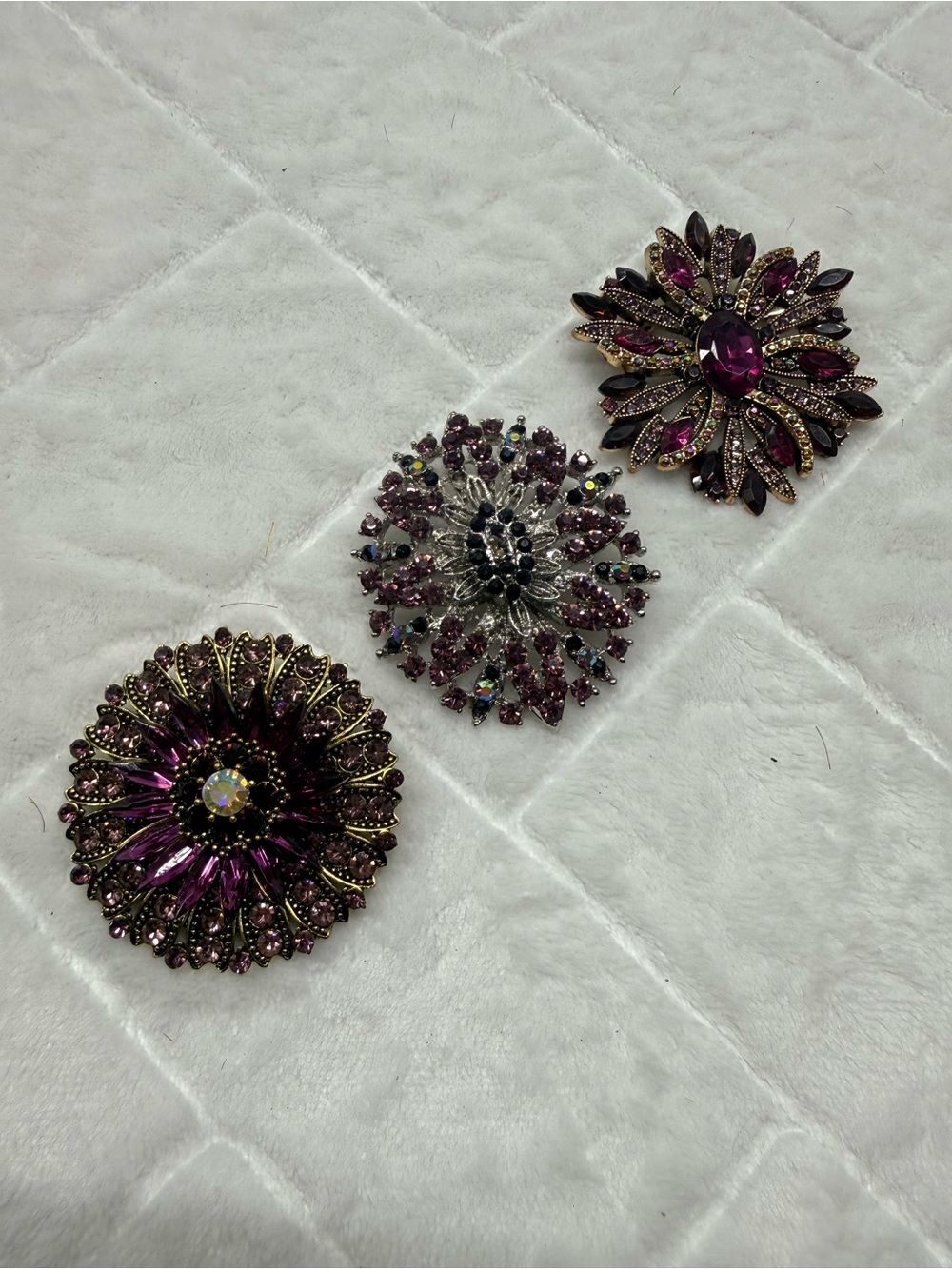 Purple Floral Crystal Brooch Pin - Women Jewelry 3-$60